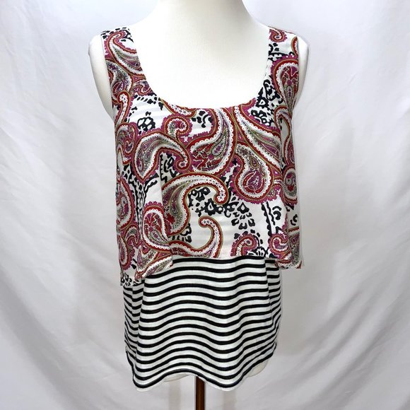 New Meadow Rue Layered Paisley Stripes Sleeveless Knit Top Anthropologie Tank - Picture 3 of 10